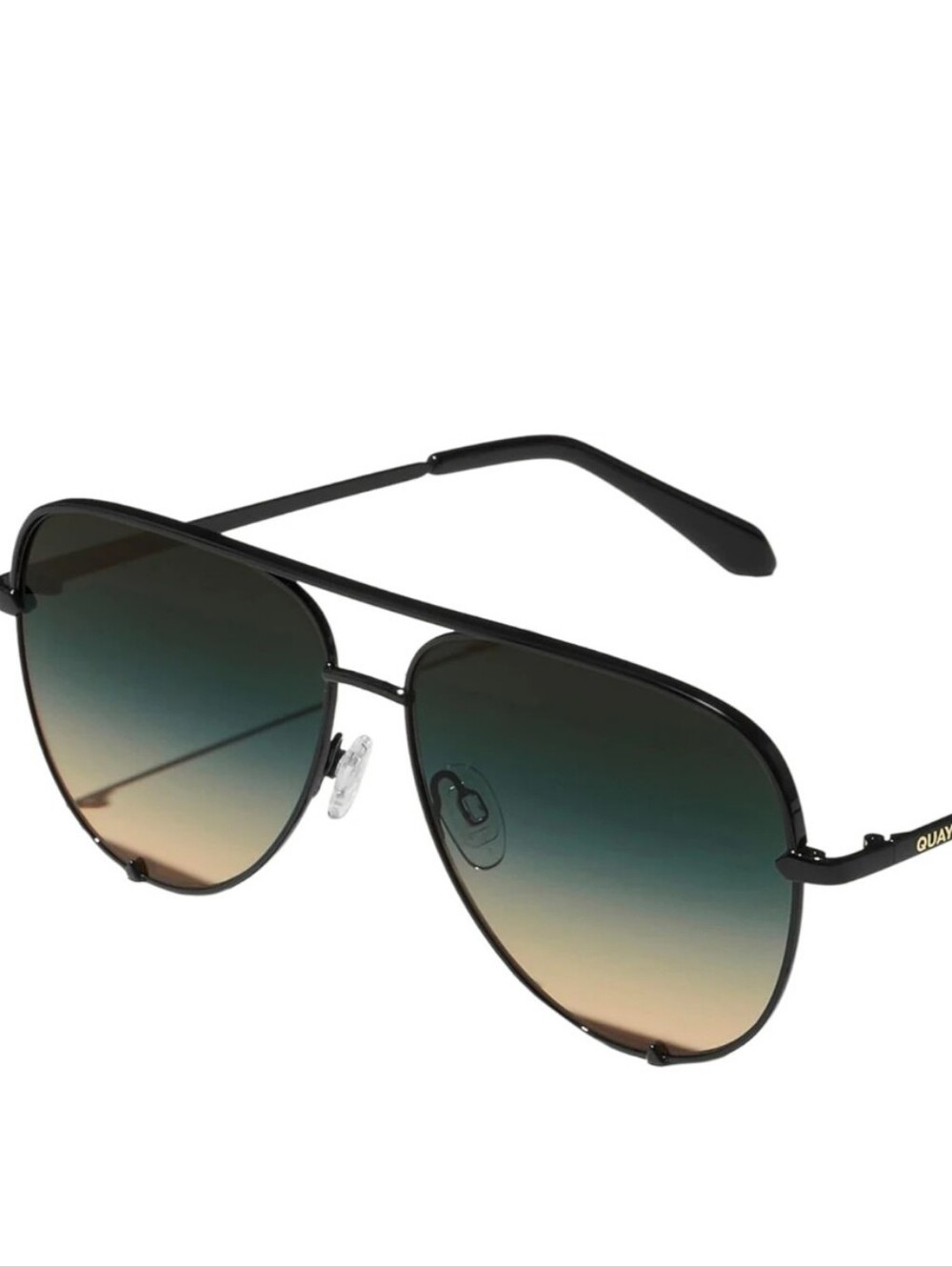 Quay Australia High Key XL Aviator Sunglasses- Black/Green Fade